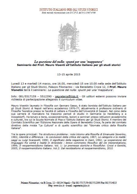 Comunicato stampa del seminario del prof. Visentin