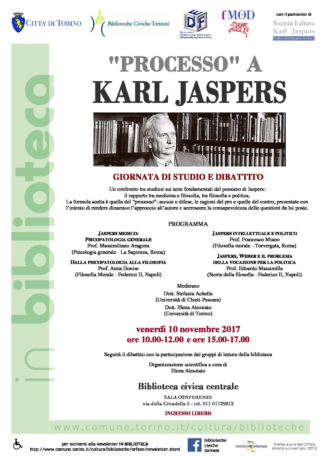 Venerdì 10 novembre 2017 – “Processo” a Karl Jaspers.  Giornata di studio e dibattito