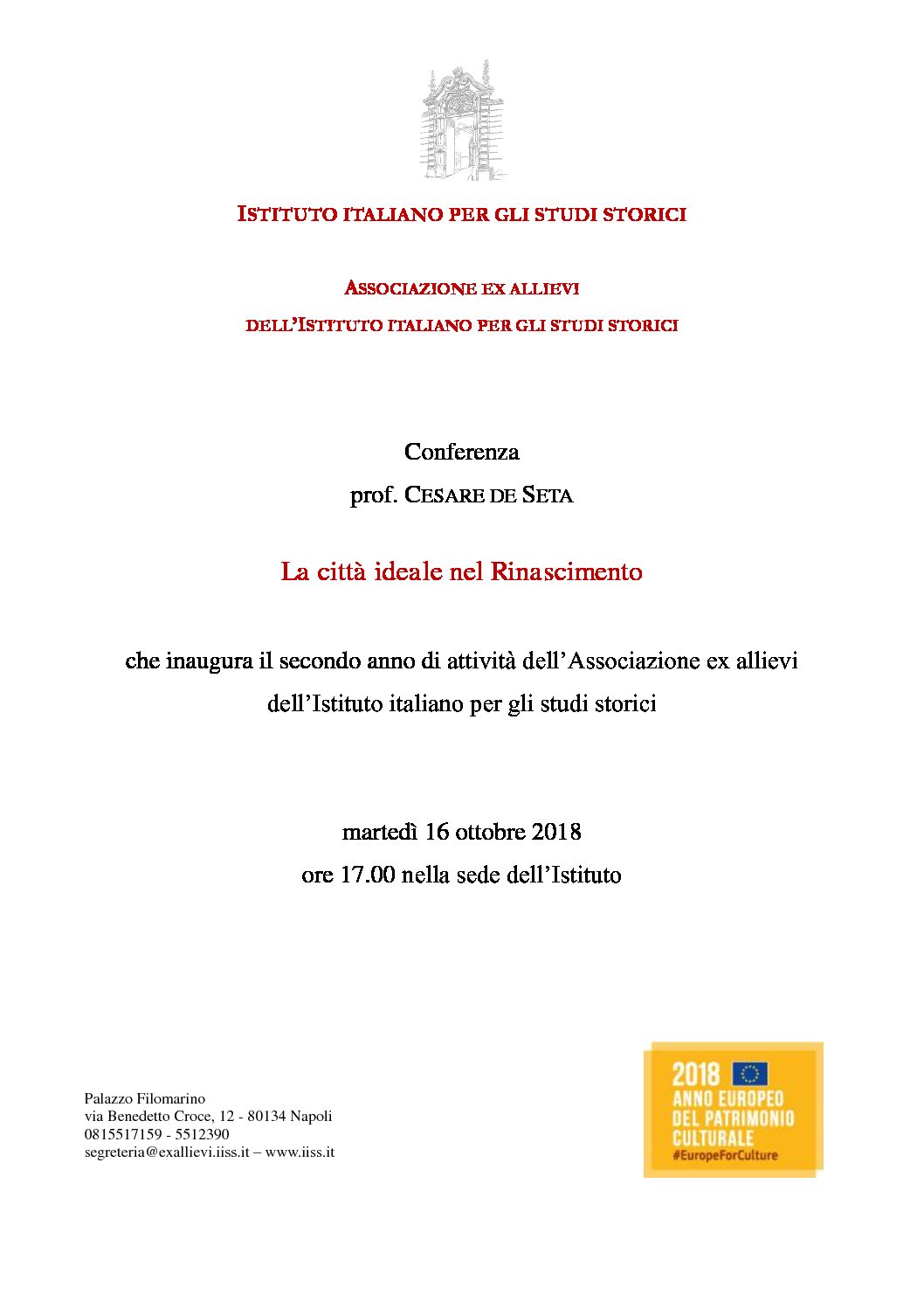 Conferenza Prof. Cesare de Seta – La città ideale nel Rinascimento – 16 ottobre 2018 ore 17,00