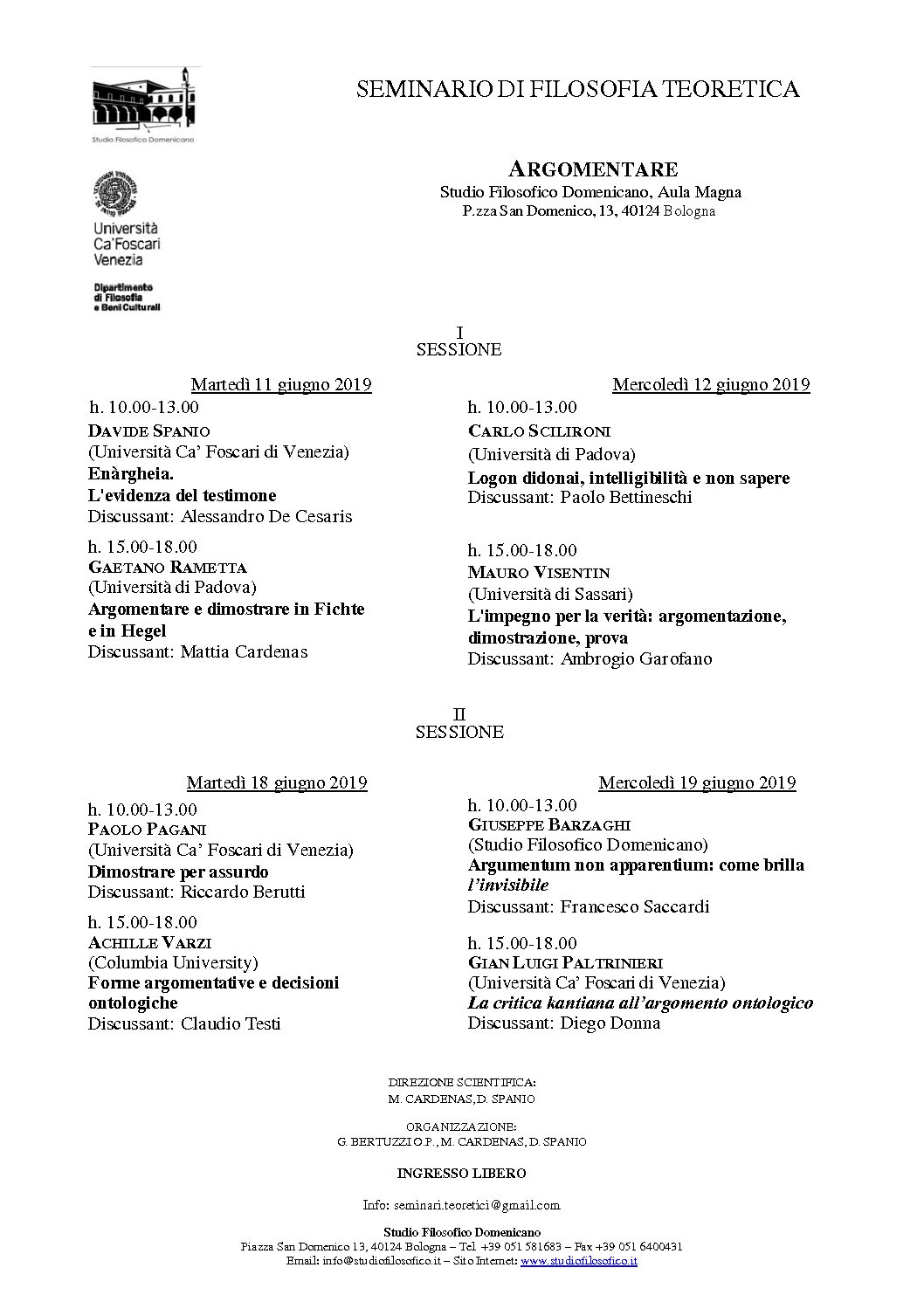 Seminario di Filosofia Teoretica – Bologna giugno 2019