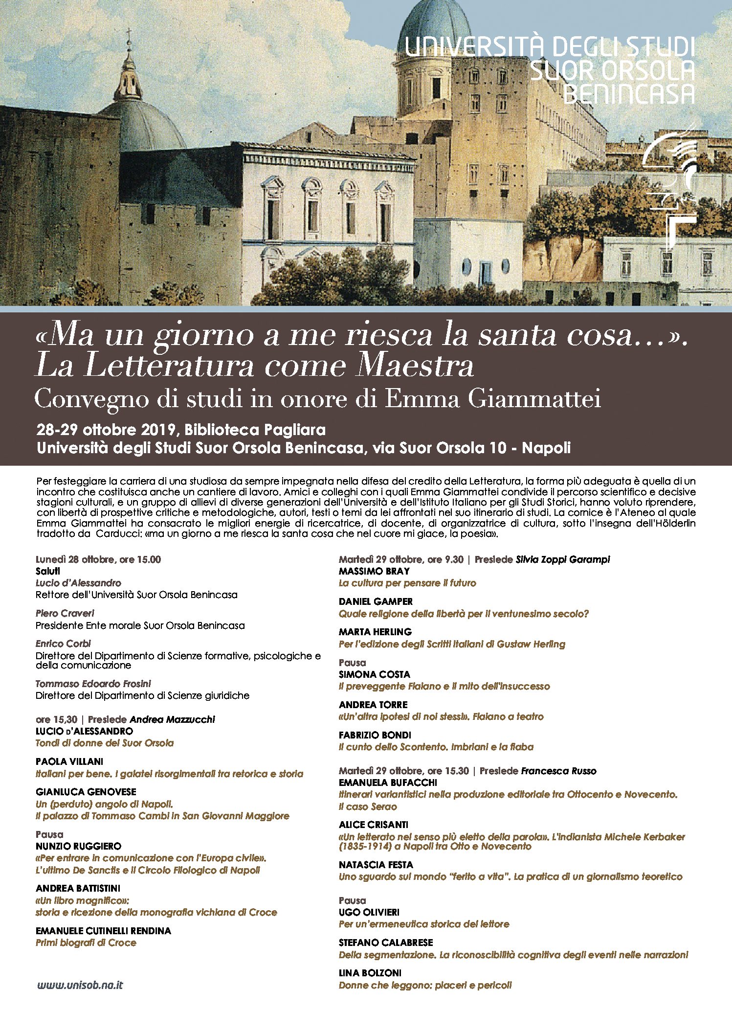 Convegno di studi in onore di Emma Giammattei – 28/29 ottobre 2019 – Università degli Studi Suor Orsola Benincasa