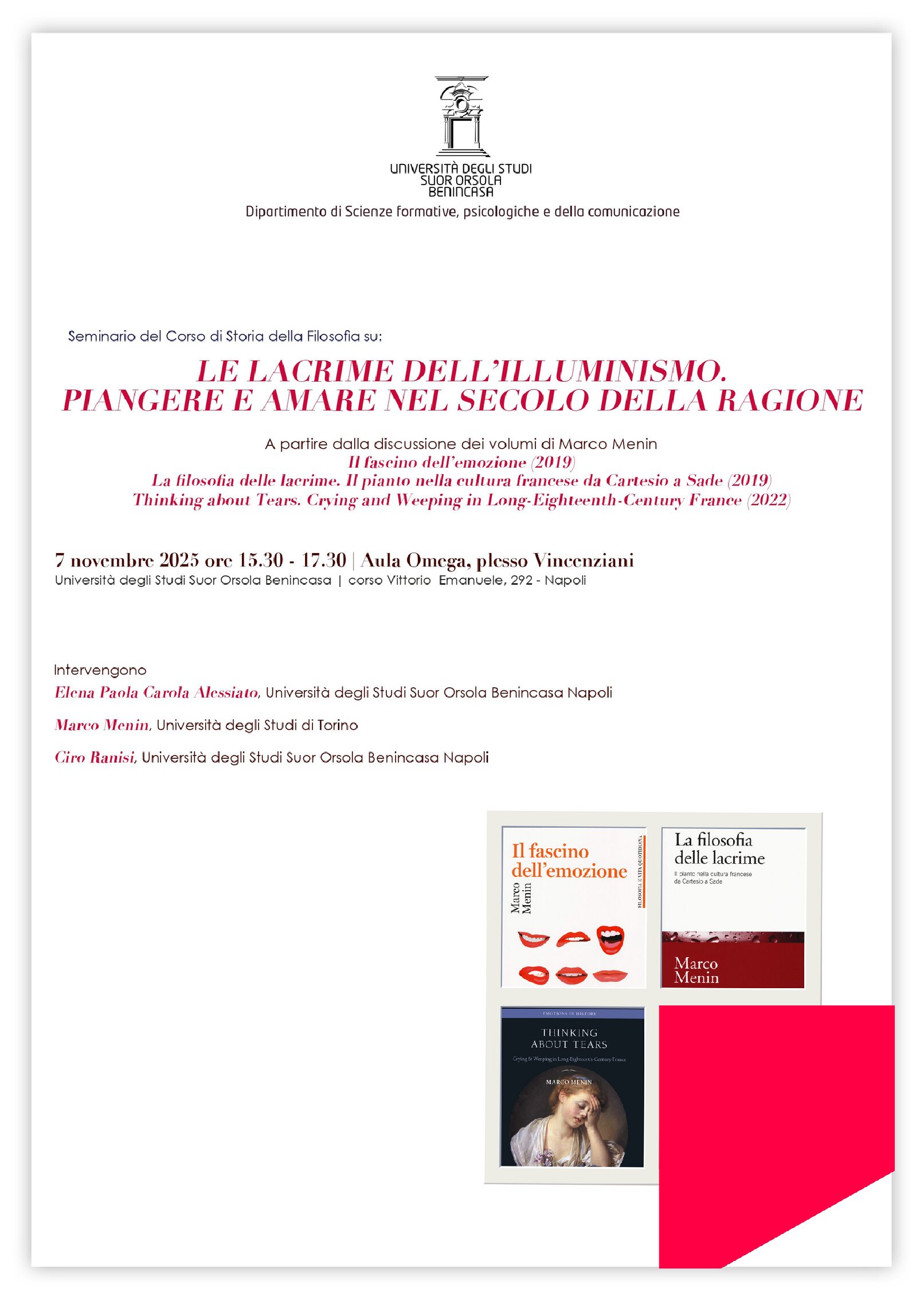 LE LACRIME DELL’ILLUMINISMO, PIANGERE E AMARE NEL SECOLO DELLA RAGIONE – Università Suor Orsola Benincasa – venerdì 7 novembre 2025 ore 15.30