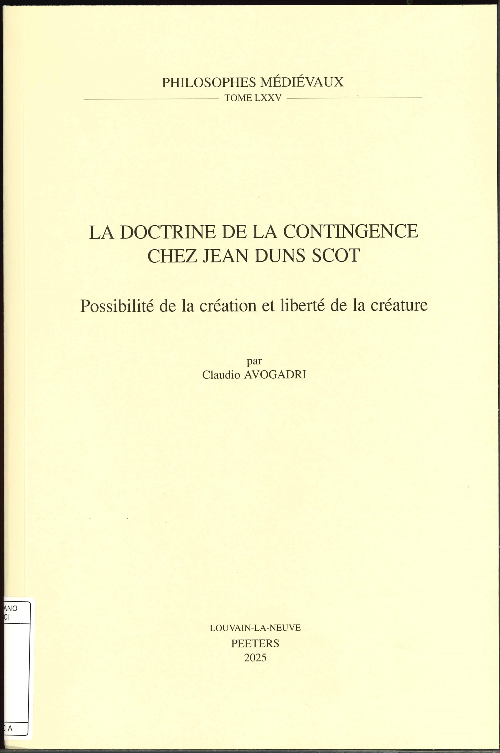 La doctrine de la contingence chez Duns Scoto La doctrine de la contingence chez Duns Scoto
